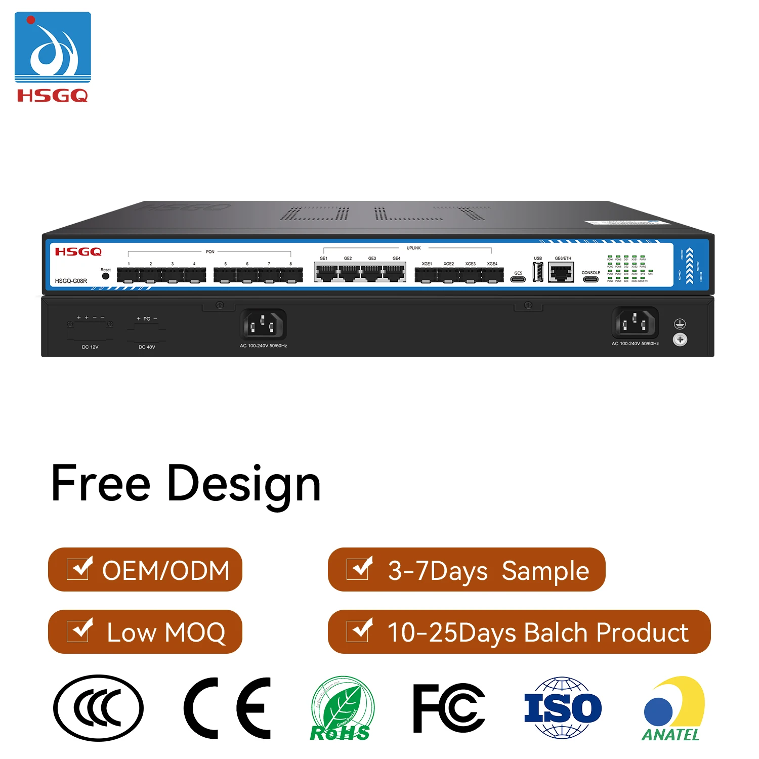 HSGQ-G08R Original AC+AC AC+DC Dual Power 8 Pon 8 Ports Optical Line Terminal GPON EPON GEPON OLT
