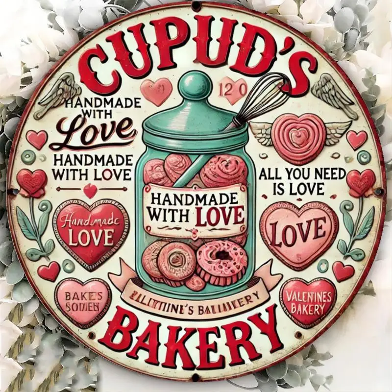 2D Flat - 1pc Cupid'S Bakery Vintage Valentine'S Day Metal Sign - Romantic Retro Wall Decor with Heart