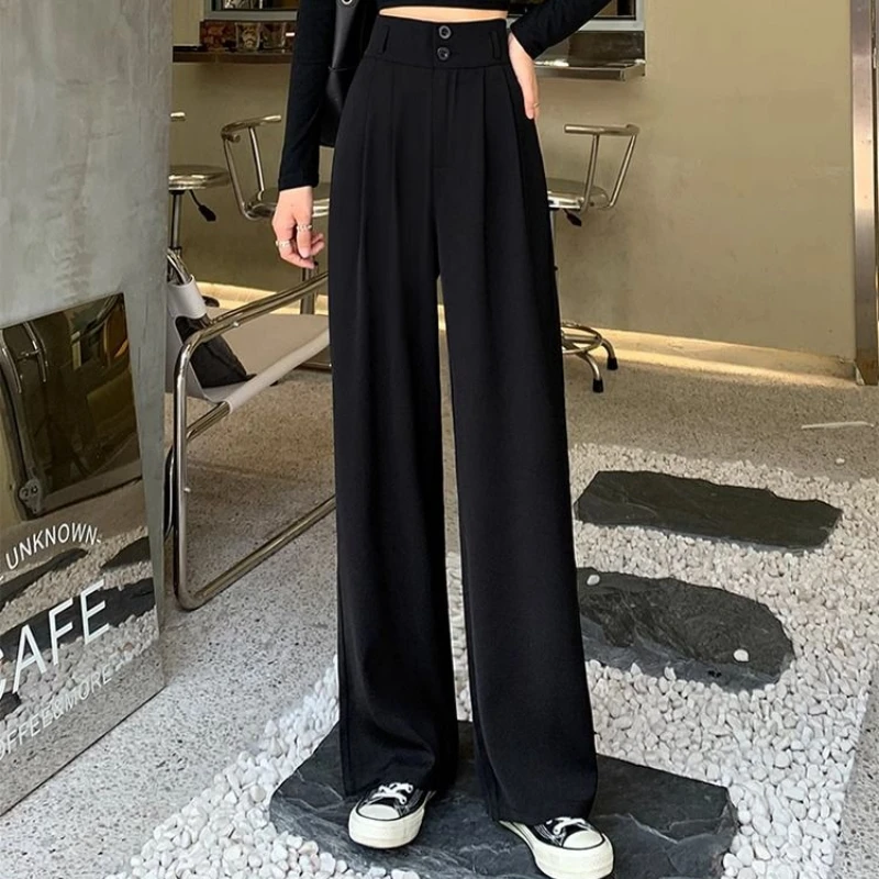 Wide Leg Pants Women Spring Autumn Office Lady High Waist Simple Korean Style Loose Elegant Temper Stylish New Mopping Trousers