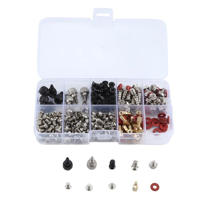 280PCS Computer Screw Standoffs Parts Kit M3.5 M5 DIY Motherboard Mount Screw PC Case Fan Screws Hard Drive Red Washers