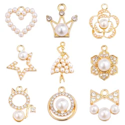 10Pcs Crown Love Flower Alloy Metal Pearl Charms Pendant DIY Bracelet Necklace Earrings Jewelry Making Accessories Wholesale