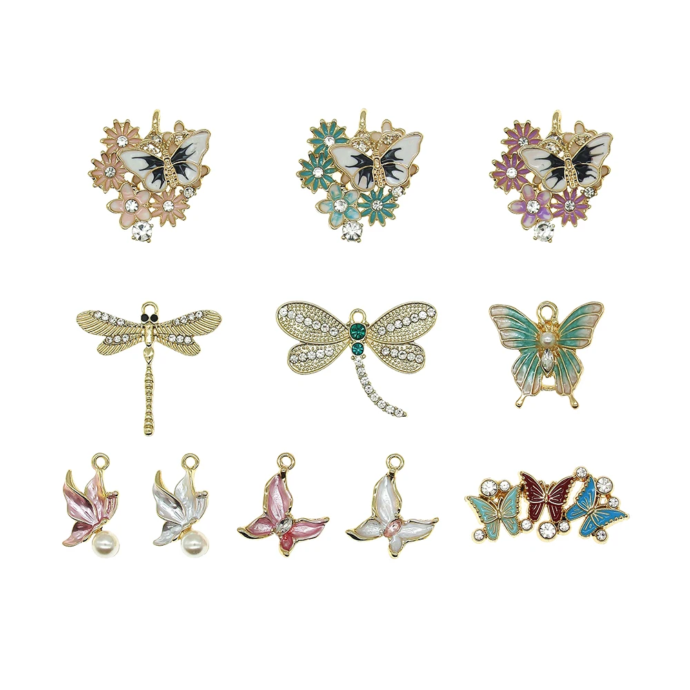 5pcs/lot Alloy Inlaid Mother-of-pearl Butterfly Dragonfly Pendant DIY Bracelets Necklace Jewelry Accessories XL1760