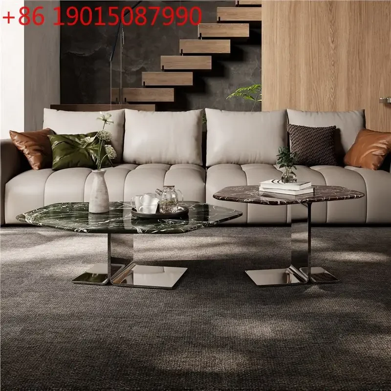 2026 new creative luxury stone coffee table living room home modern light luxury pure natural marble coffee table side table