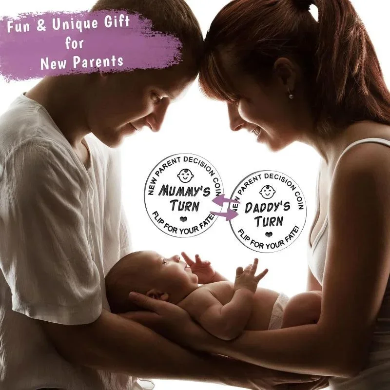 1 Uds. Regalo divertido para bebé, moneda de decisión para nuevos padres, regalos de embarazo de doble cara, regalos para papá, mamá, por la primera vez para ser papá, mamá
