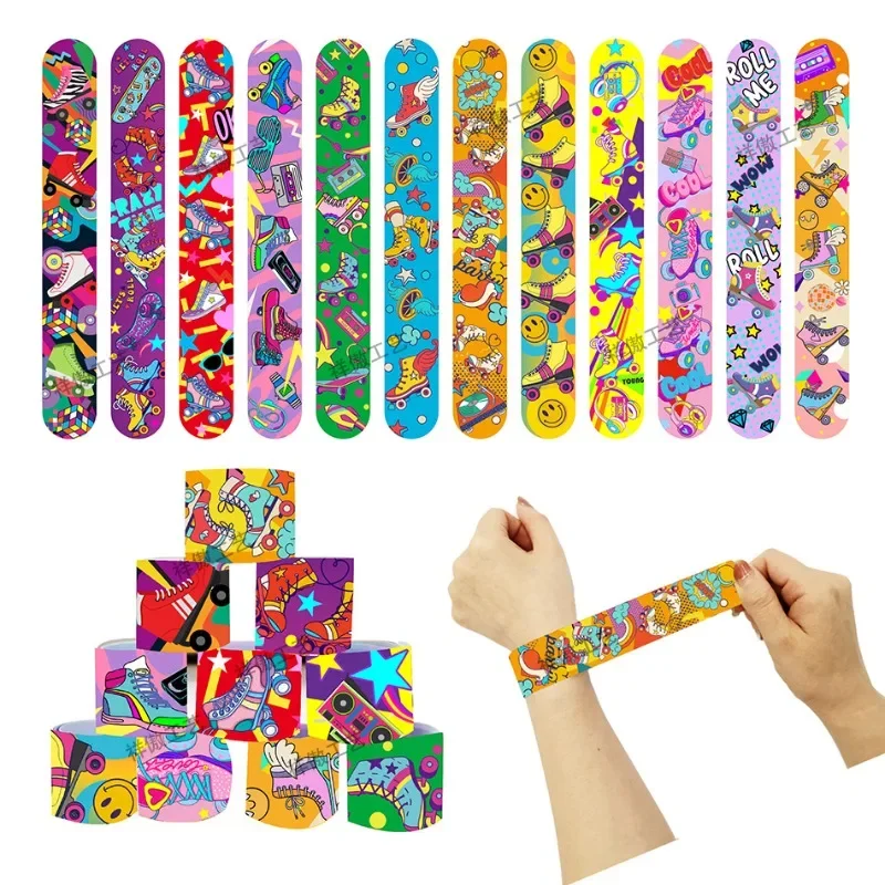 12pcs 90s Retro Roller Ice Skates Series Wristbands Bracelets Buckles Toy Party Products Children's Birthday Gifts