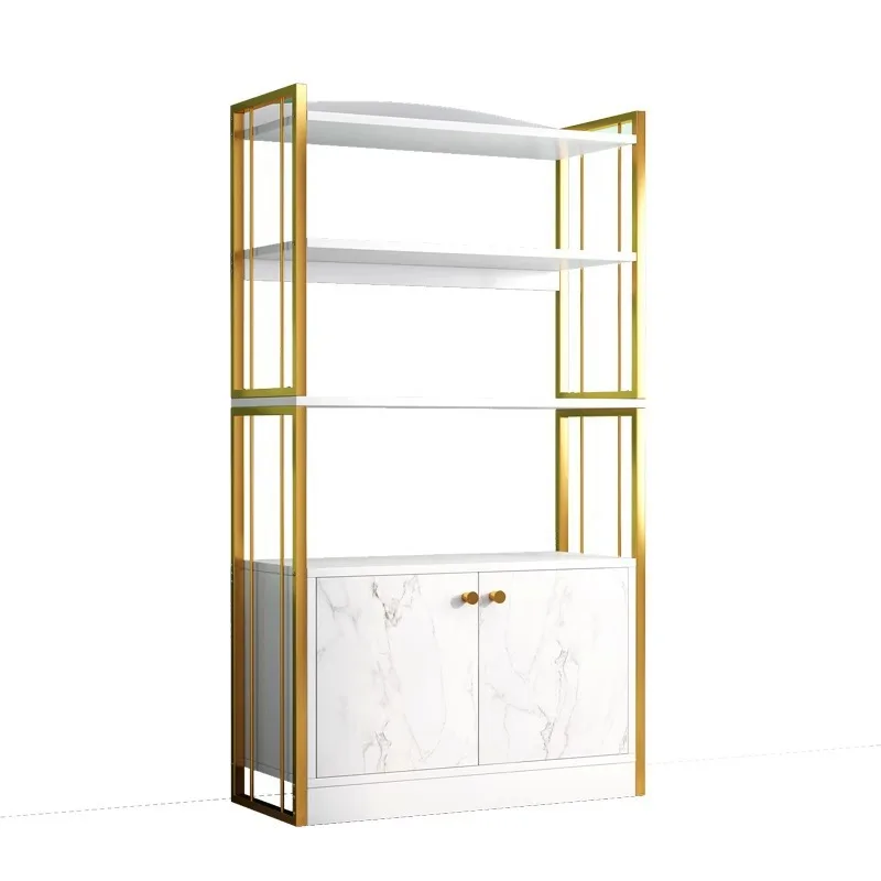 Cosmetic Display Cabinet For Beauty & Hair Salons Nail Rack & Storage Stand White Gold