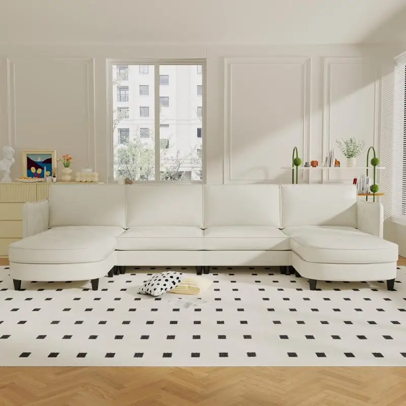 أريكة كبيرة على شكل حرف U مكونة من 6 مقاعد مع مسند متحرك وجيوب للذراع، جلوس من القماش الحديث لغرفة المعيشة والشقة، #1