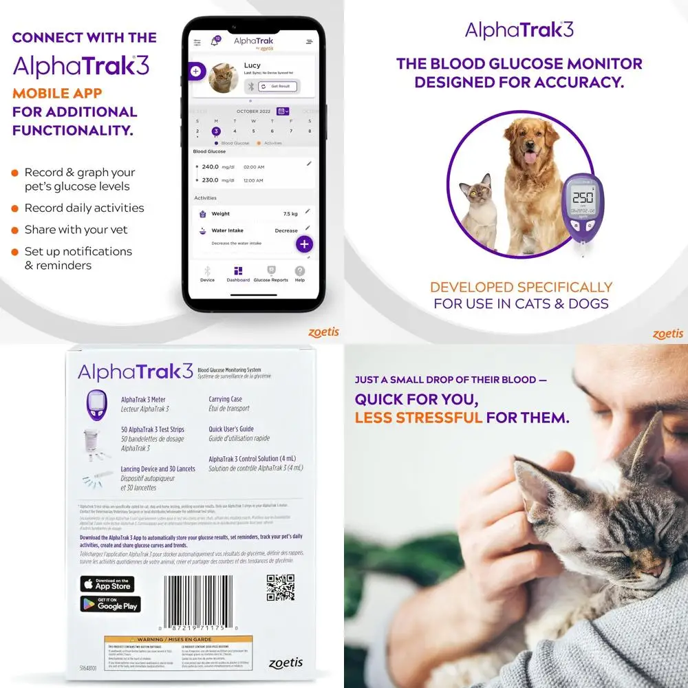 3, Kit de monitoreo de glucosa en sangre para mascotas de 8 piezas para gatos diabéticos, perros y caballos, solución todo en uno para clínica o en casa, wi