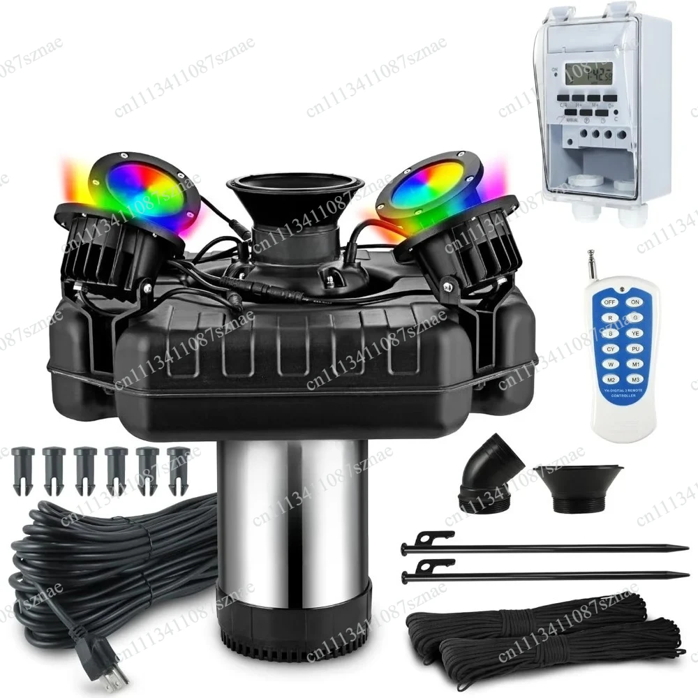 1HP 750W Floating Pond Fountain Aerator with 4 RGB Lights, Stainless Steel Water Pump for Ponds Lakes and Pools, 110V/220V Power