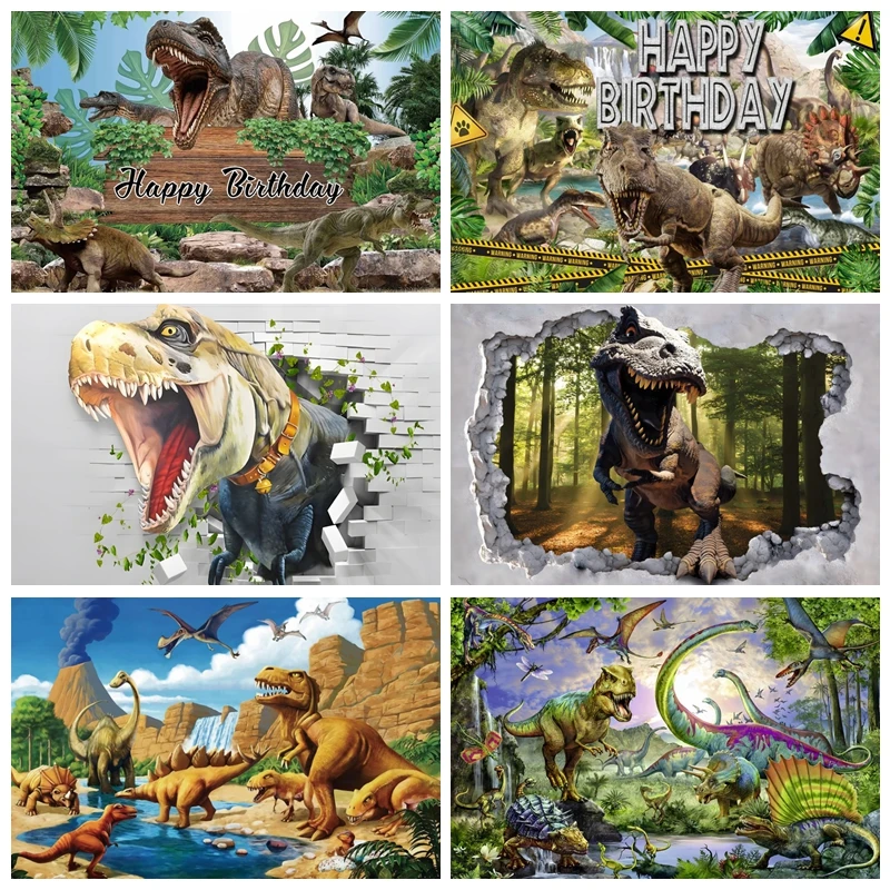 

Dinosaur Theme Backdrop 3D Jungle World Dinosaur Photo Backdrops Boys Birthday Baby Shower Customized Photography Background
