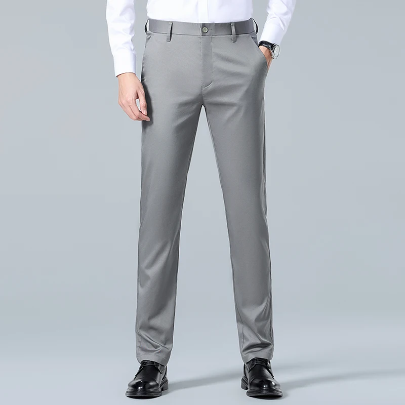 

Men's Casual Trousers Business Formal Ice Silk Pants Summer Thin Straight-leg Loose-fit Pants For Middle-aged Men 2024