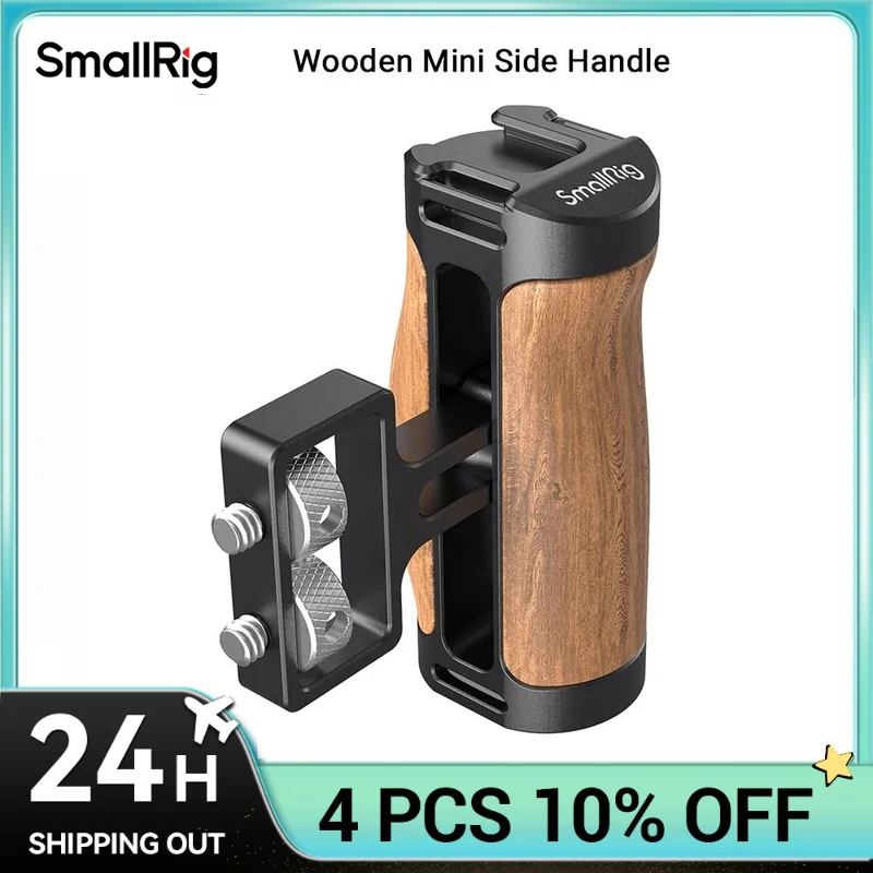 SmallRig Universal DSLR Camera Cage Side Handle for Sony for Canon Camera Wooden Mini Handgrip 1/4 Screws with Cold Shoe 2913