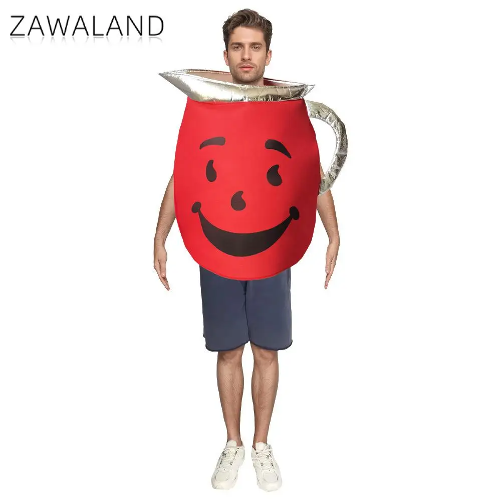 Zawaland Kool-Disfraz de ayuda para bebidas, traje de fiesta de Halloween, mono con estampado de cara roja divertida, disfraz de Carnaval para adultos