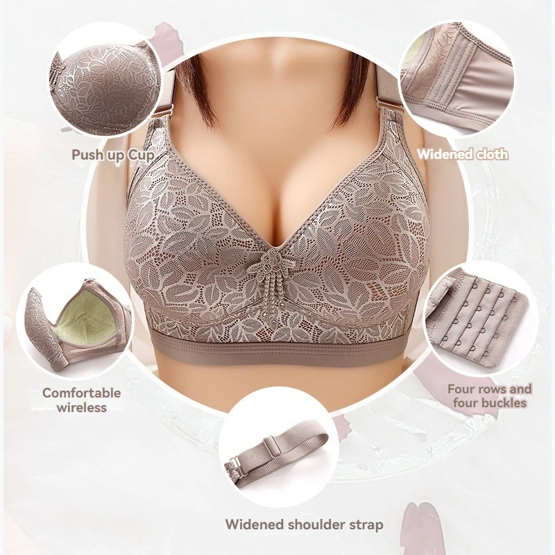 Women comfortable gathering underwear thin section comfortable breathable non-steel ring large size adjustable bra image 3