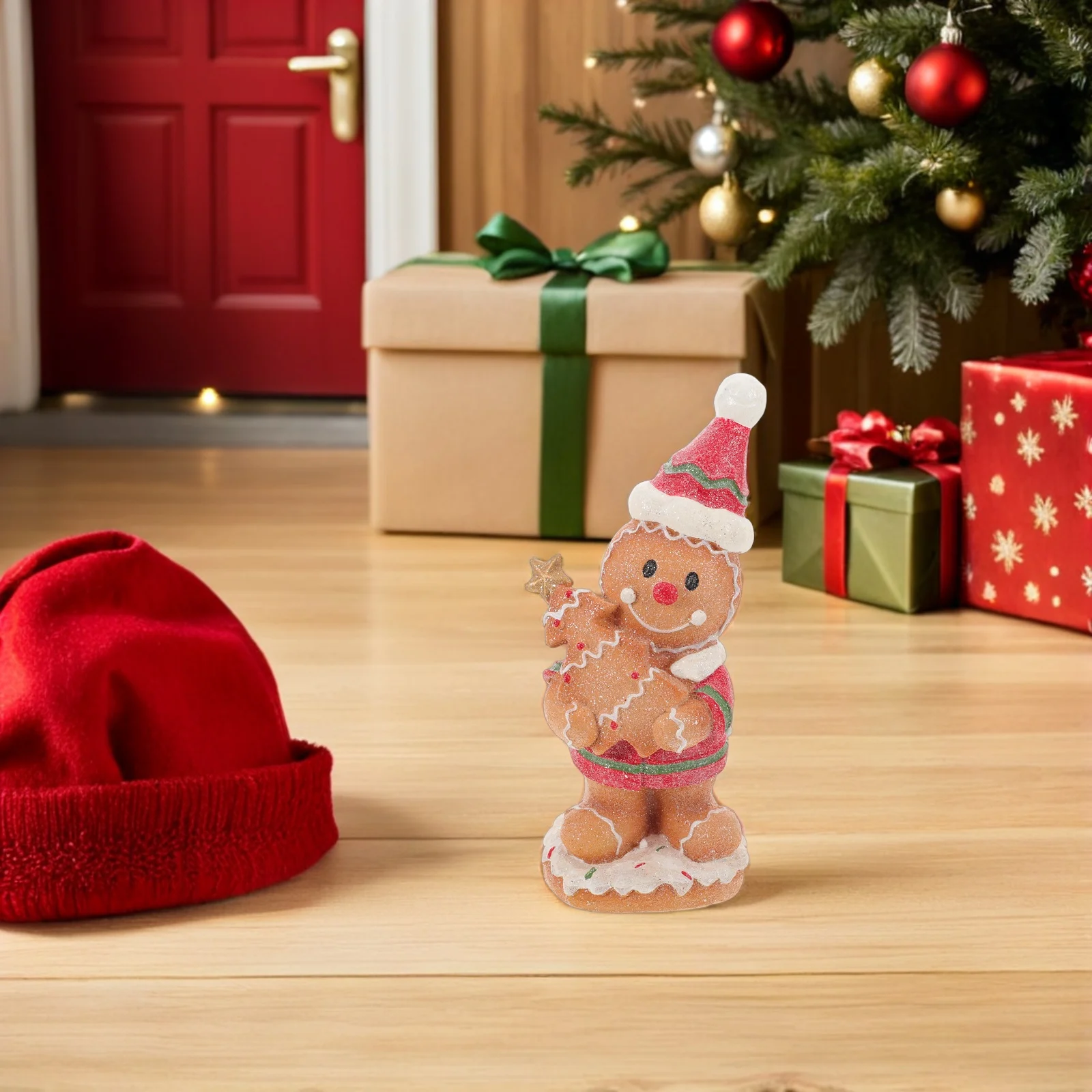 

Christmas Gingerbread Man Decoration Resin Craft Festive Tabletop Centerpiece for Holiday Party Winter Home Decor