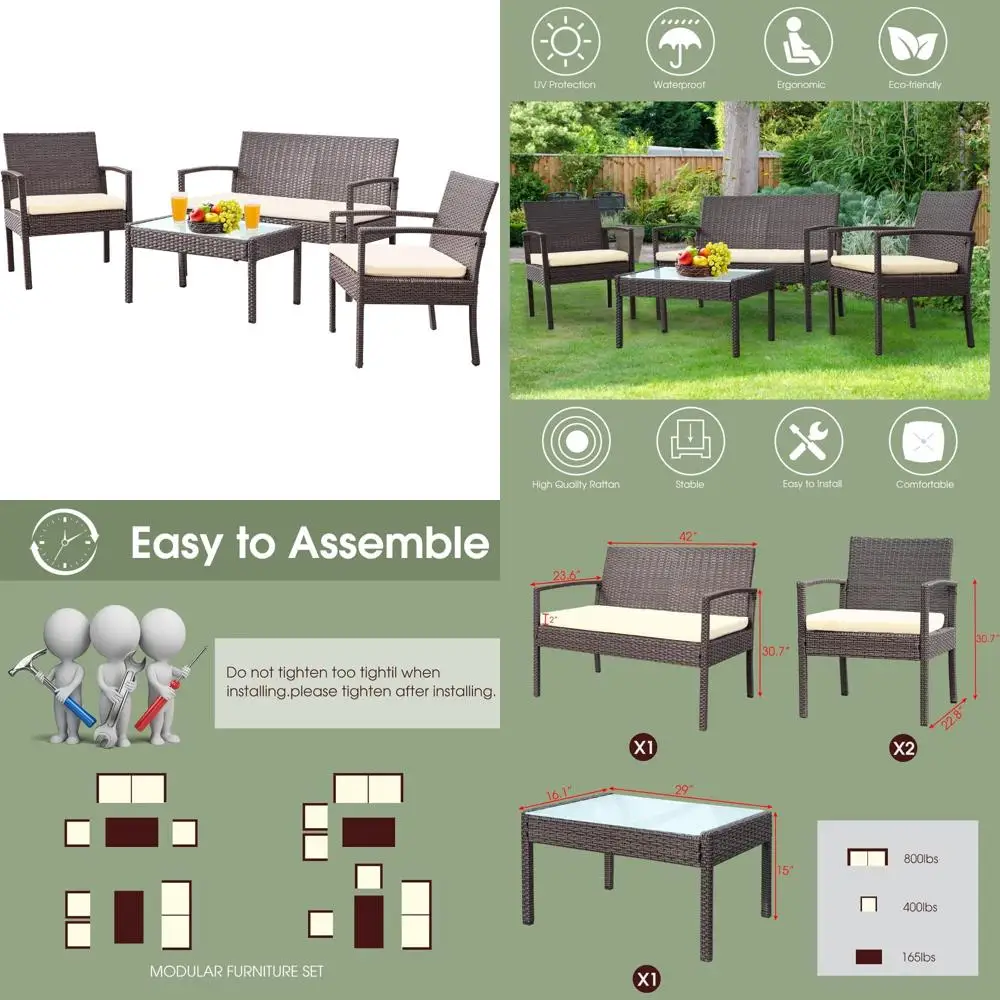 

Modern Rattan Outdoor Patio Furniture Set with Conversation Chairs and Table