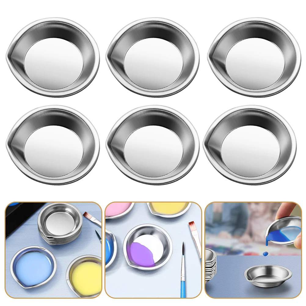 6 Pcs Pour Mouth Palette Painting Trays Metal Plate School Accessory Stainless Watercolor Reusable Holders