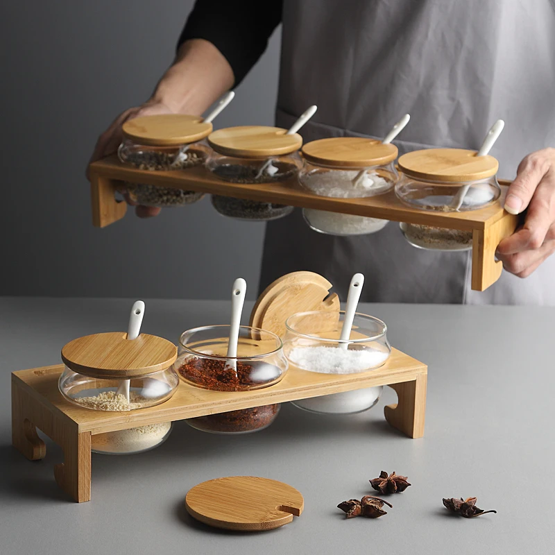 

Kitchen Supplies Glass Seasoning Box Set Spice Container Home Jar Four-piece Storage Combination Tools