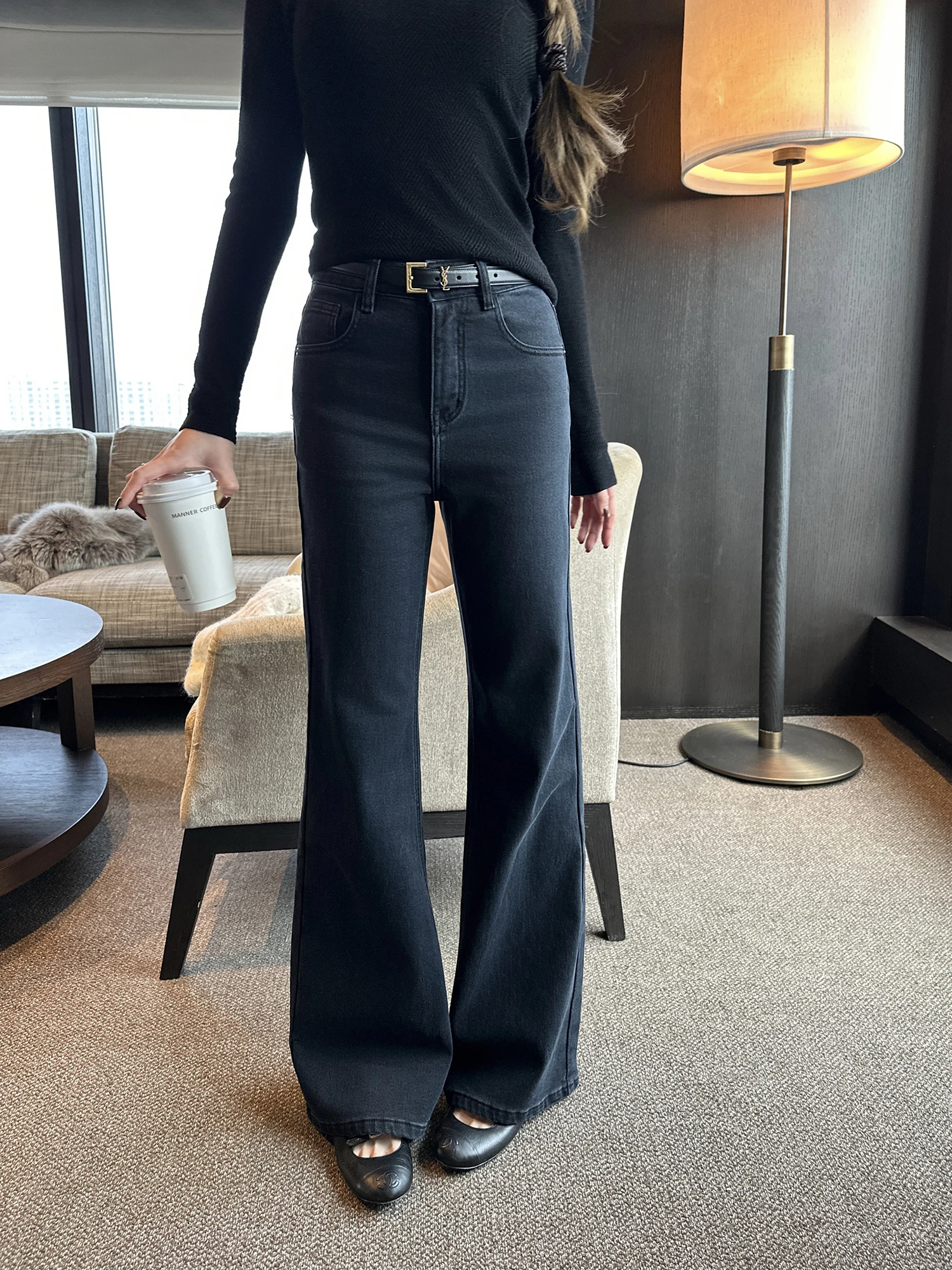 

Dabaoxi Women's Casual Bell Bot Jeans ey High Waist Cotton Zipper Fly Autumn Winter Faion Ladies Slim Fit Stretch Denim