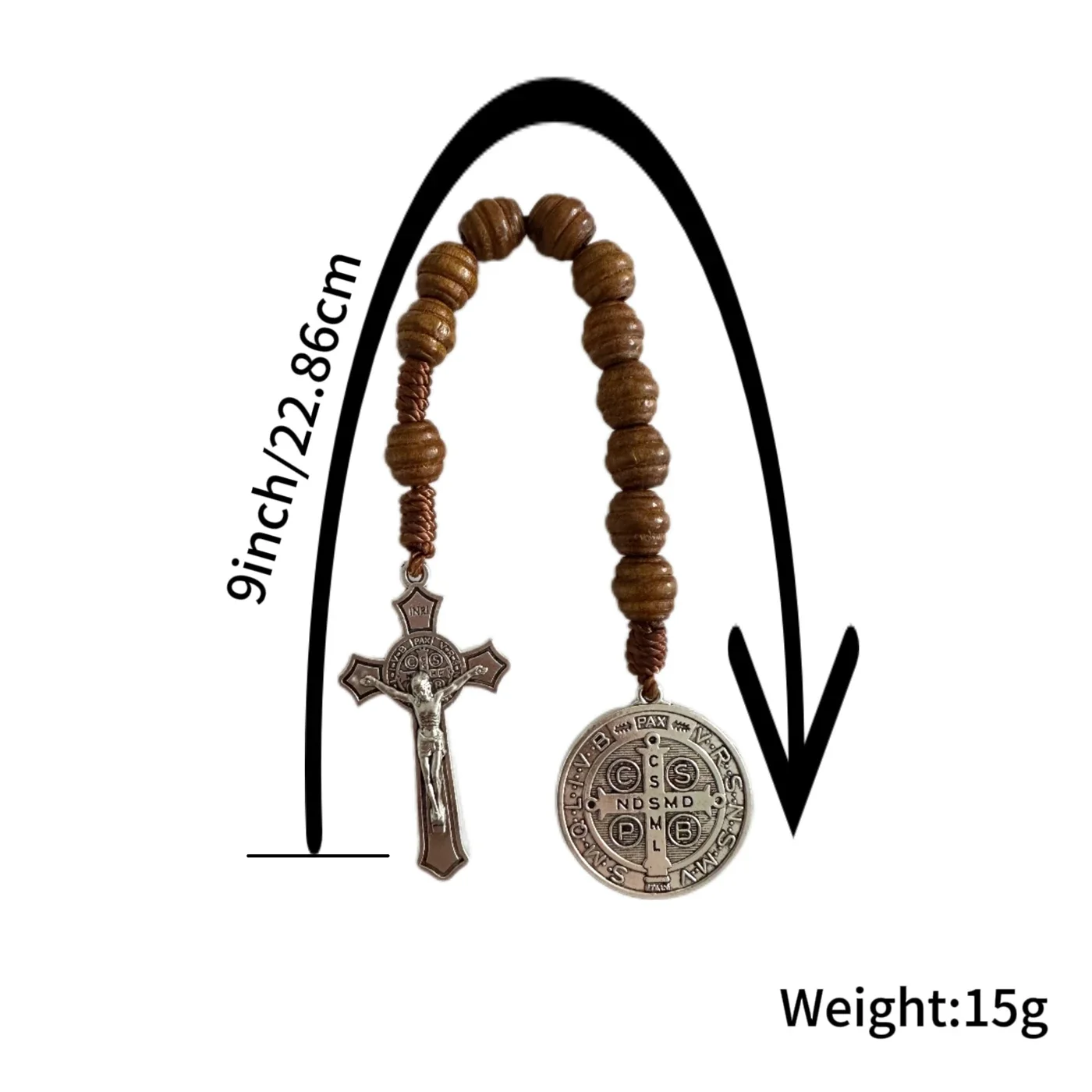 ✝ Saint Benedict Medal Pocket Rosary – Brown Wood Beads & Crucifix 3