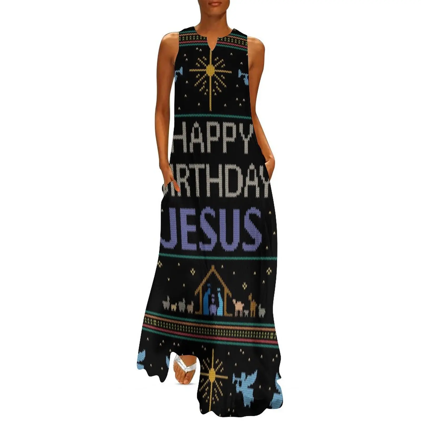 

Ugly Christmas Sweater - Knit by Granny - Happy Birthday Jesus - Religious Christian Purple Long Dress Women's summer skirt