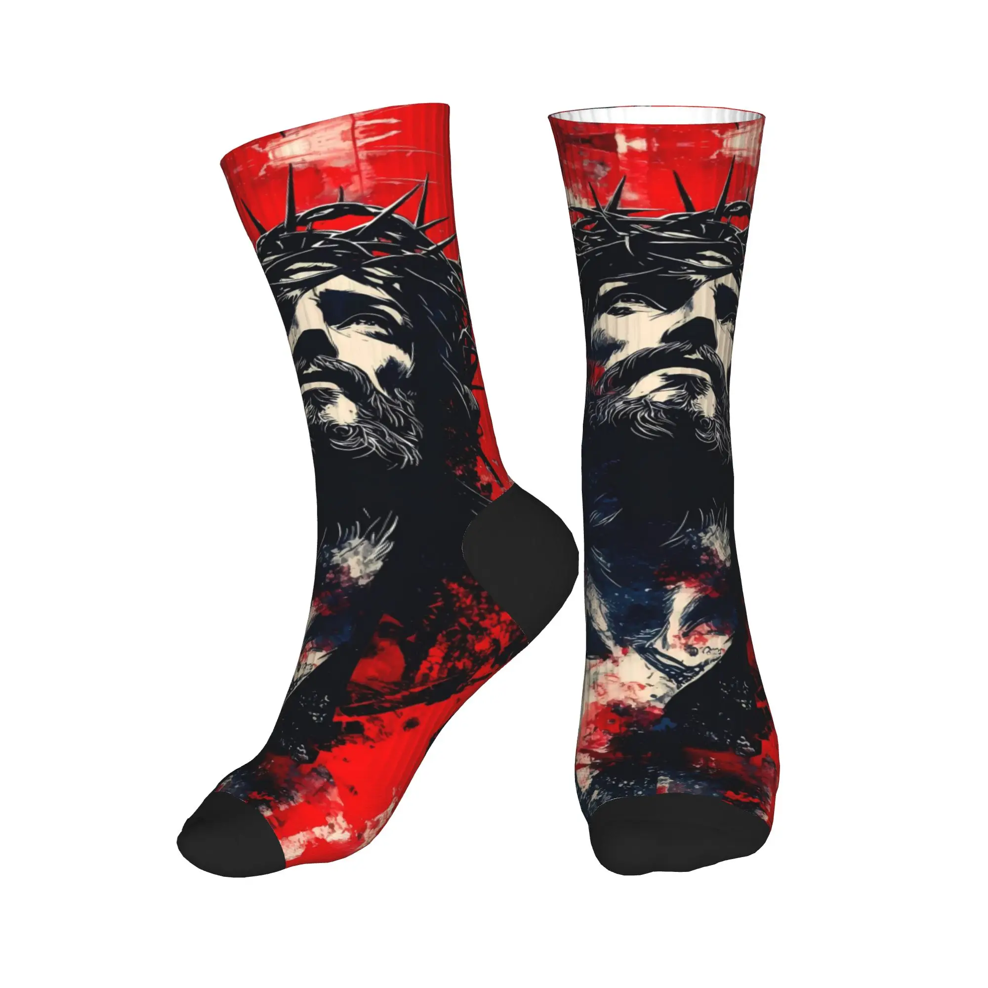 ถุงเท้าลายพระเยซูคริสต์ ถุงเท้ากันลื่น ถุงเท้าคู่รัก ถุงเท้านุ่ม อุ่น ใส่ได้ทั้งภายนอกและภายใน ถุงเท้าลายกราฟิกสไตล์ฮาราจูกุสำหรับฤดูใบไม้ร่วง