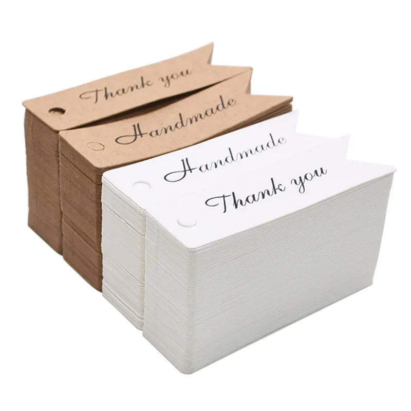 100Pcs Thank You Ręcznie robione przywieszki do prezentów Kraft Paper Hang Tag Label Cards for Wedding Birthday Christmas Party Decorations