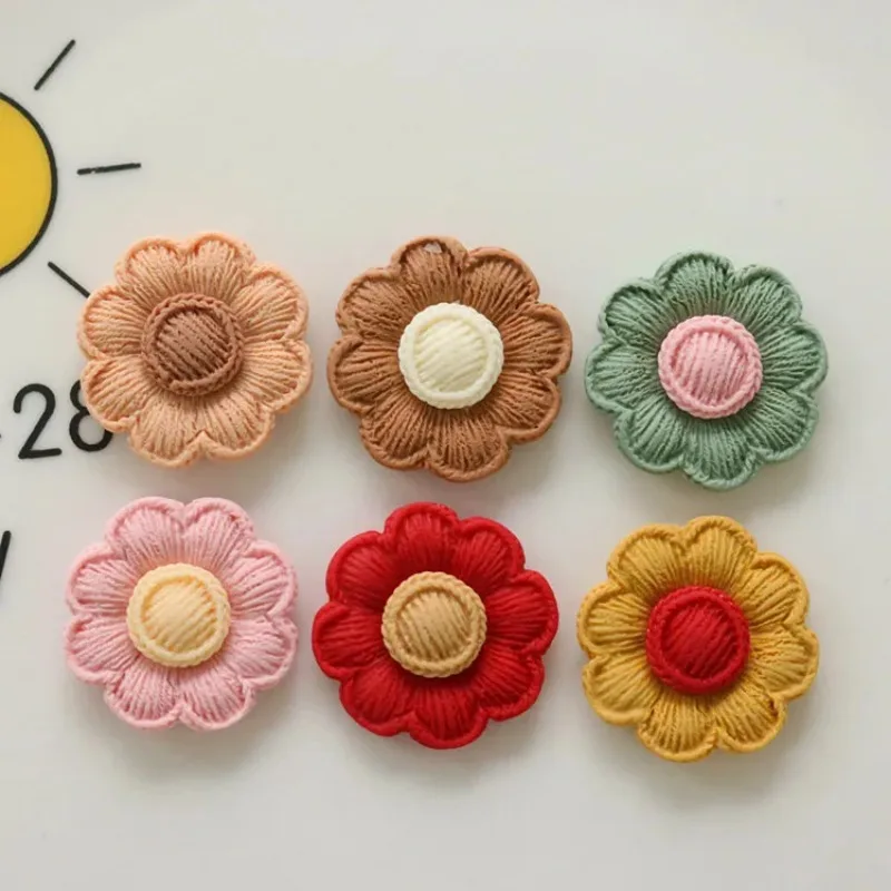 10pcs Mini Kawaii  Woollen Flower Resin Flat Back Cabochons Scrapbook Diy Party Hairpin Accessories Home Decoration Craft