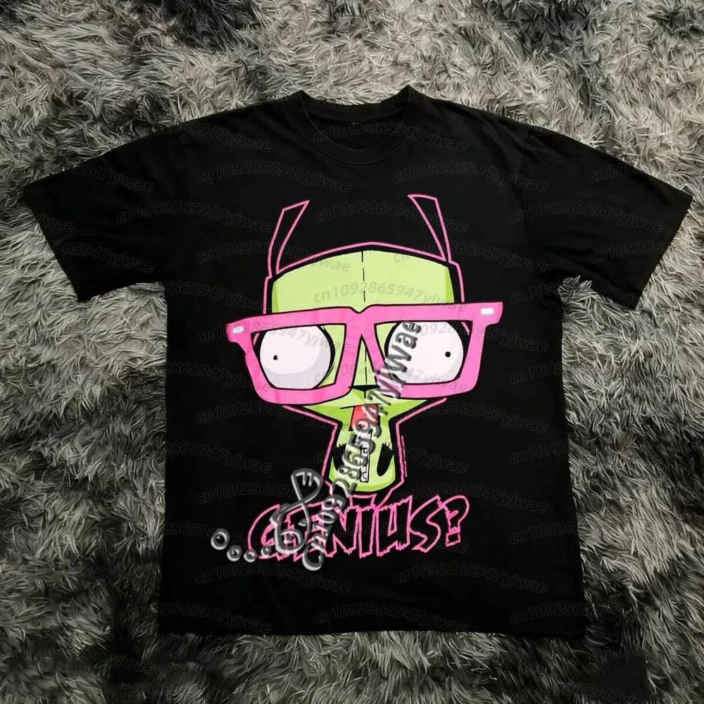 2026 men women Vintage  Zim Cartoon Print Short Sleeve T-Shirt Retro Graphic Tee 90s Nostalgia  Y2K name tag t-shirt Tee