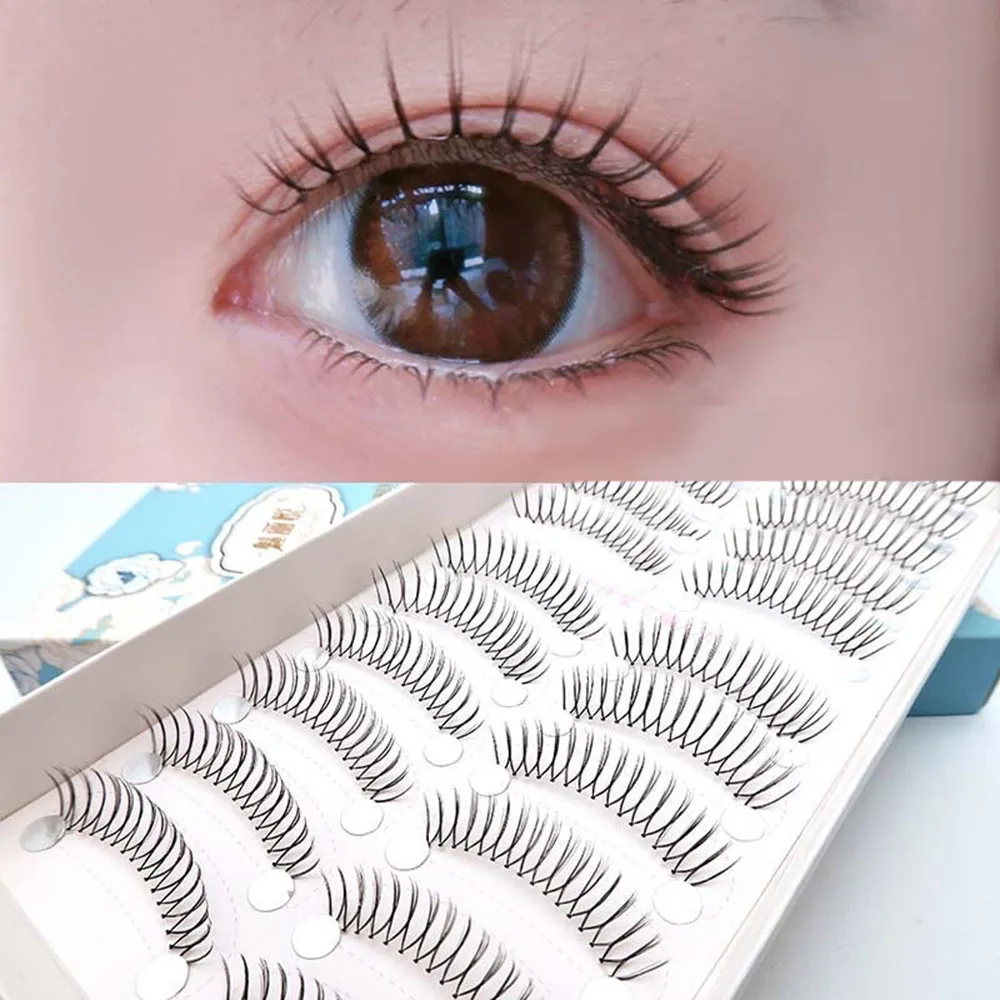 10 Pairs Korean Fake Eyelashes Thin Transparent Stem Eyelashes Natural Simulation U-shaped Handmade Lashes Beginner Makeup Tools