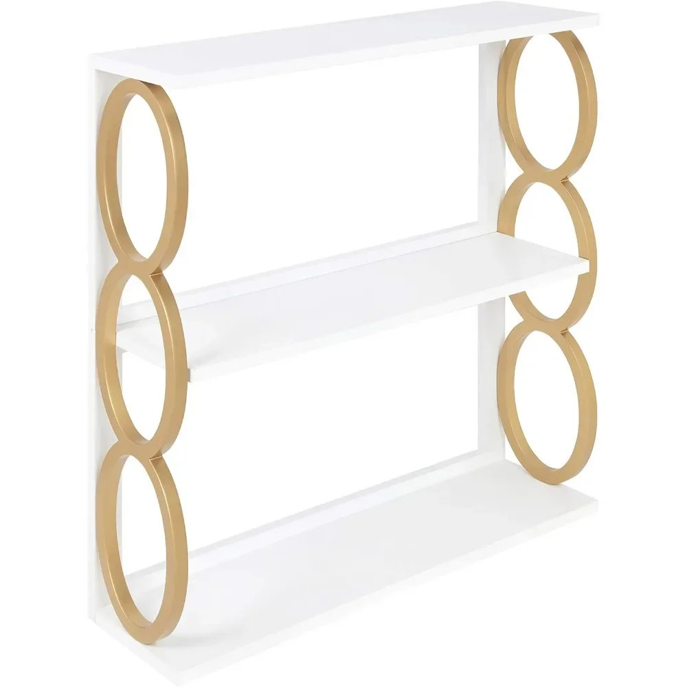 Ring Mid-Century Modern 3-Tier Shelf, White and Gold, Chic Contemporary Storage and Decor