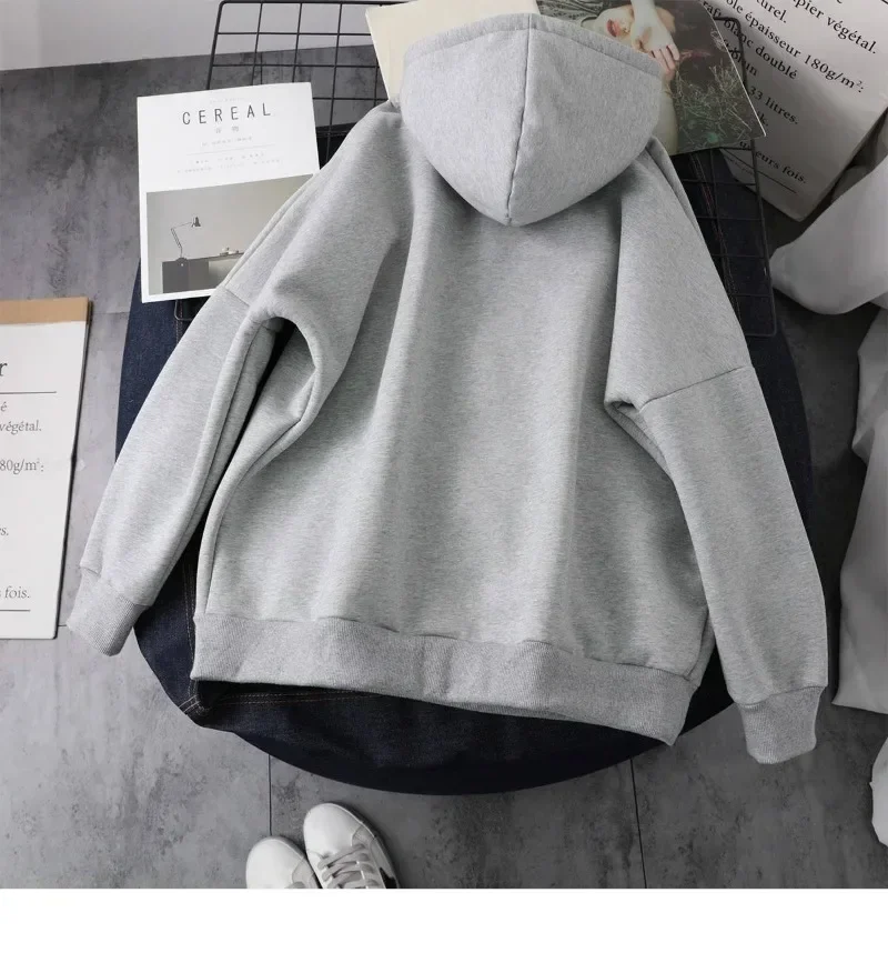 

Winter Women Hoodie Thicken Plush Long Sleeves Solid Color Hooded Keep Warm Pullover Casual Lady Autumn Hoodie Streetwear Y2k