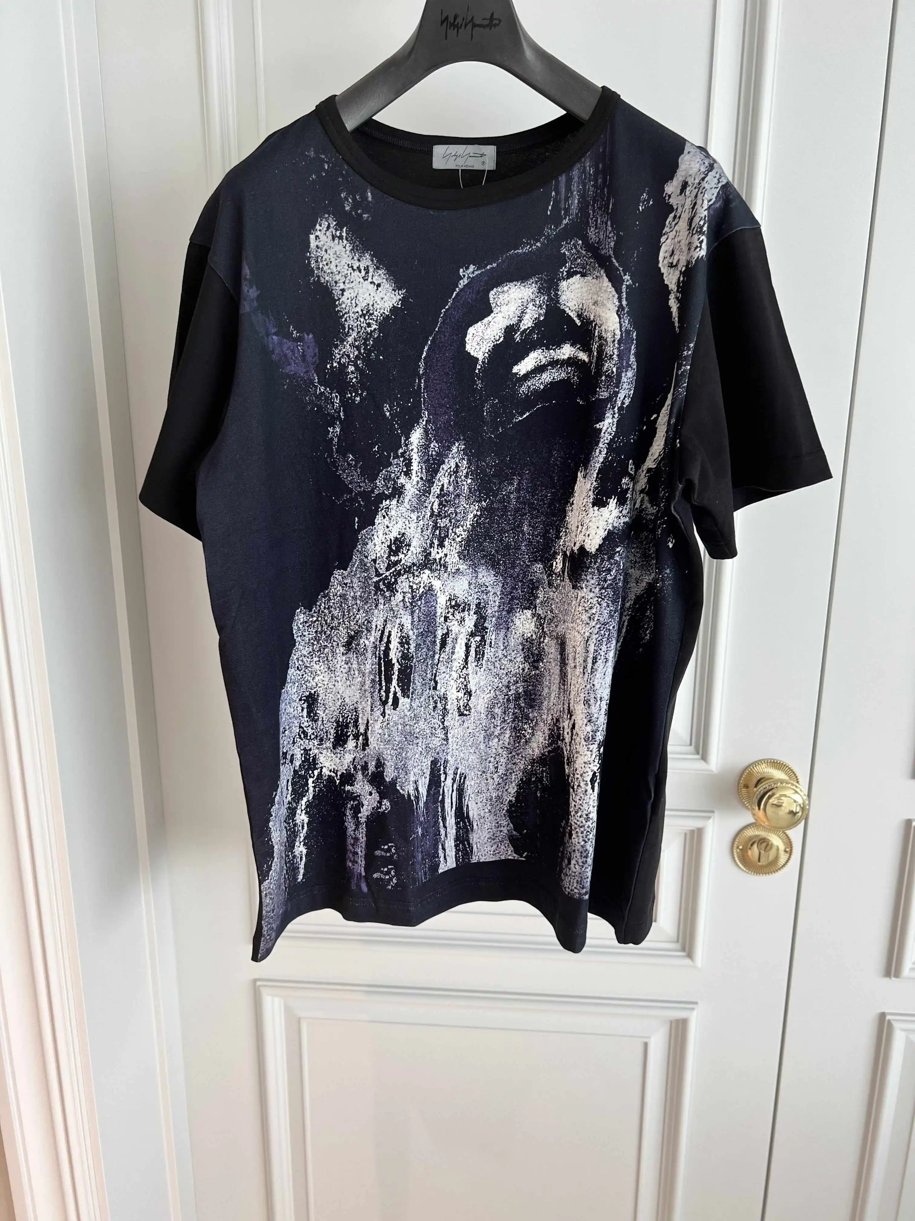 

TOP-YAMAMOTO original design painting Black printed ink-wash T-shirt dark loose short-sleeved
