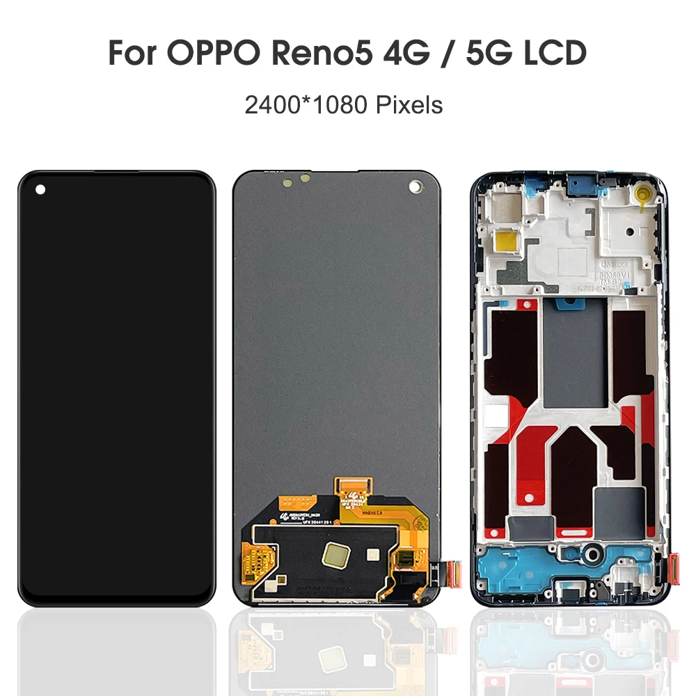 For AMOLED For OPPO Reno5 4G 5G Reno 5 CPH2159 CPH2145 PEGM00 PEGT00 LCD Display Touch Screen Digitizer Assembly Replacement