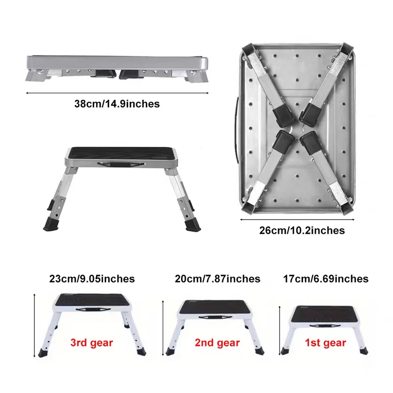3 - Tier Adjustable Folding Step Stool Multi Functional for Office Changing Shoes Fishing Non Slip Thickened Pedals Easy Storage