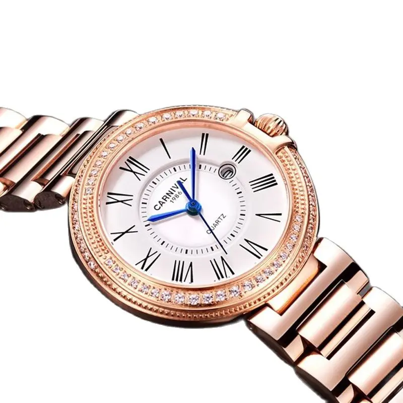 Switzerland Carnival Luxury Brand Automatic Mechanical Woman's Watches Diamond Sapphire Waterproof Auto Date Female Clock C8871L