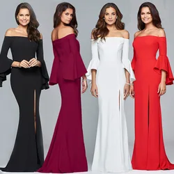 New women's evening dress with a boat neck dress amazon temperament slim dress long skirt