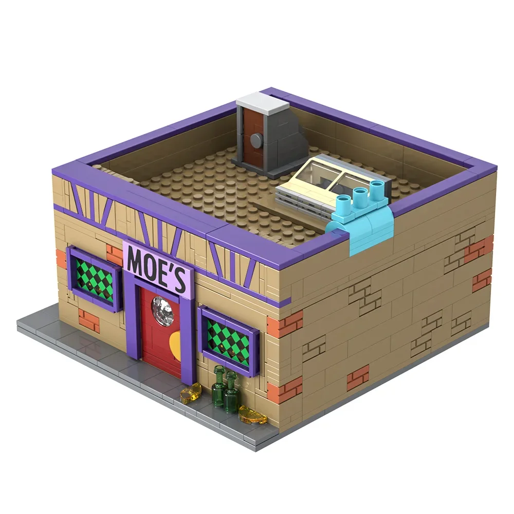 MOC Anime Simpsoned Moe's Tavern Bouwstenen Model Springfield Moe's Tavern Modulaire Bricks Montage Speelgoed Kinderen verjaardagscadeautjes