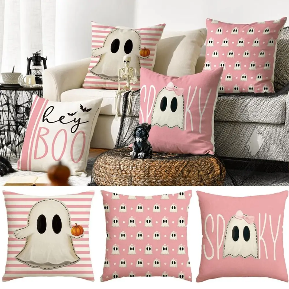 Hey Boo Halloween Throw Pillow Covers Pink Spooky Cute Ghost Couch Pillowcase Gift Home Decor Cushion Cover Halloween Home Decor