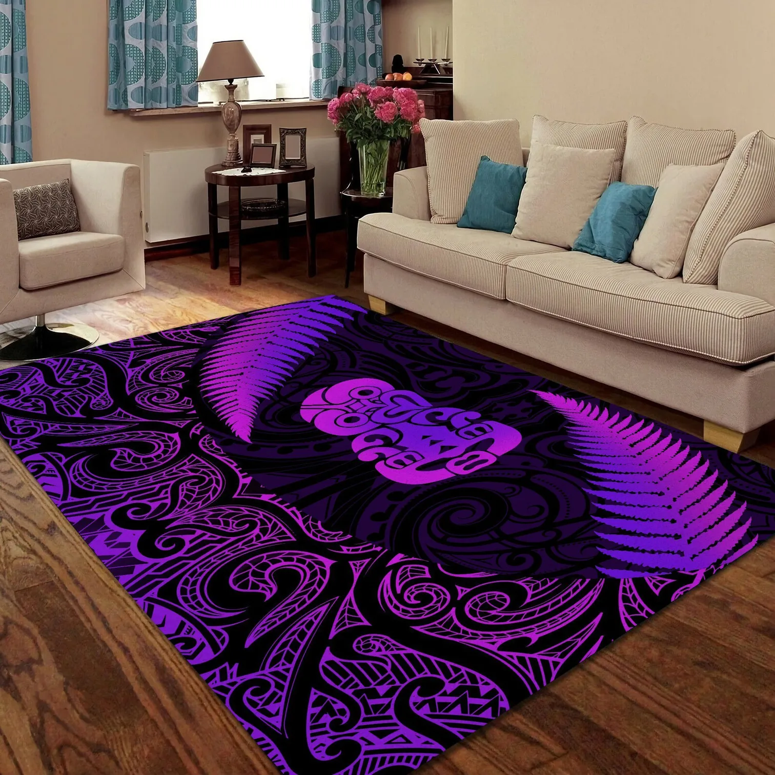 Aotearoa Manaia Silver Fern Purple 3D Design Rug Area Rug Mat Floor Anti-slip Carpet Home Decoration Themed Living Room Carpet