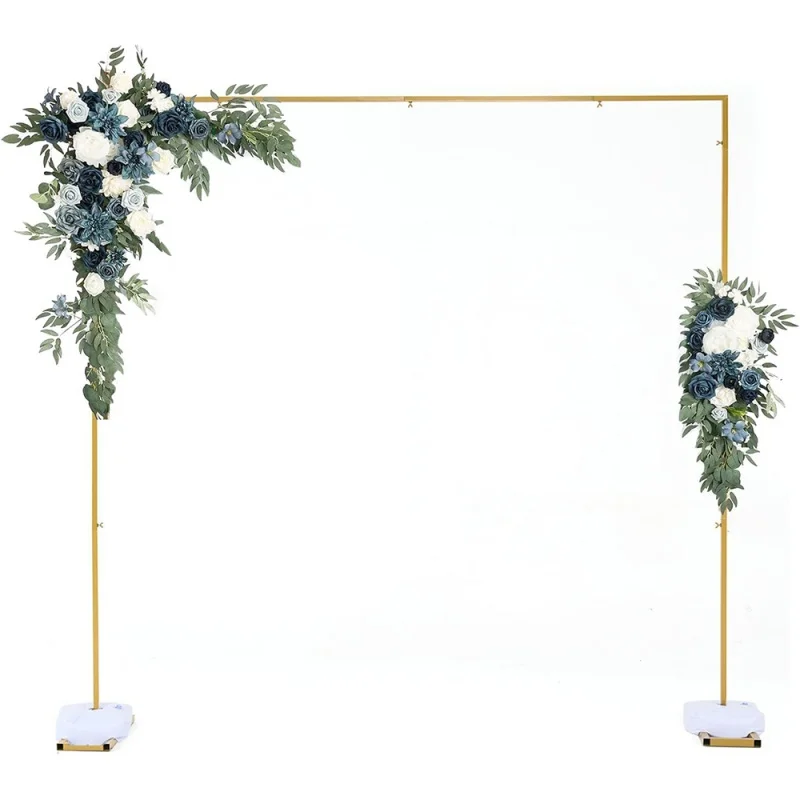 8Ft Square Wedding Arch Stand for Ceremony Metal Backdrop Stand Heavy Duty with Base Gold Balloon Arch Frame Birthday Party