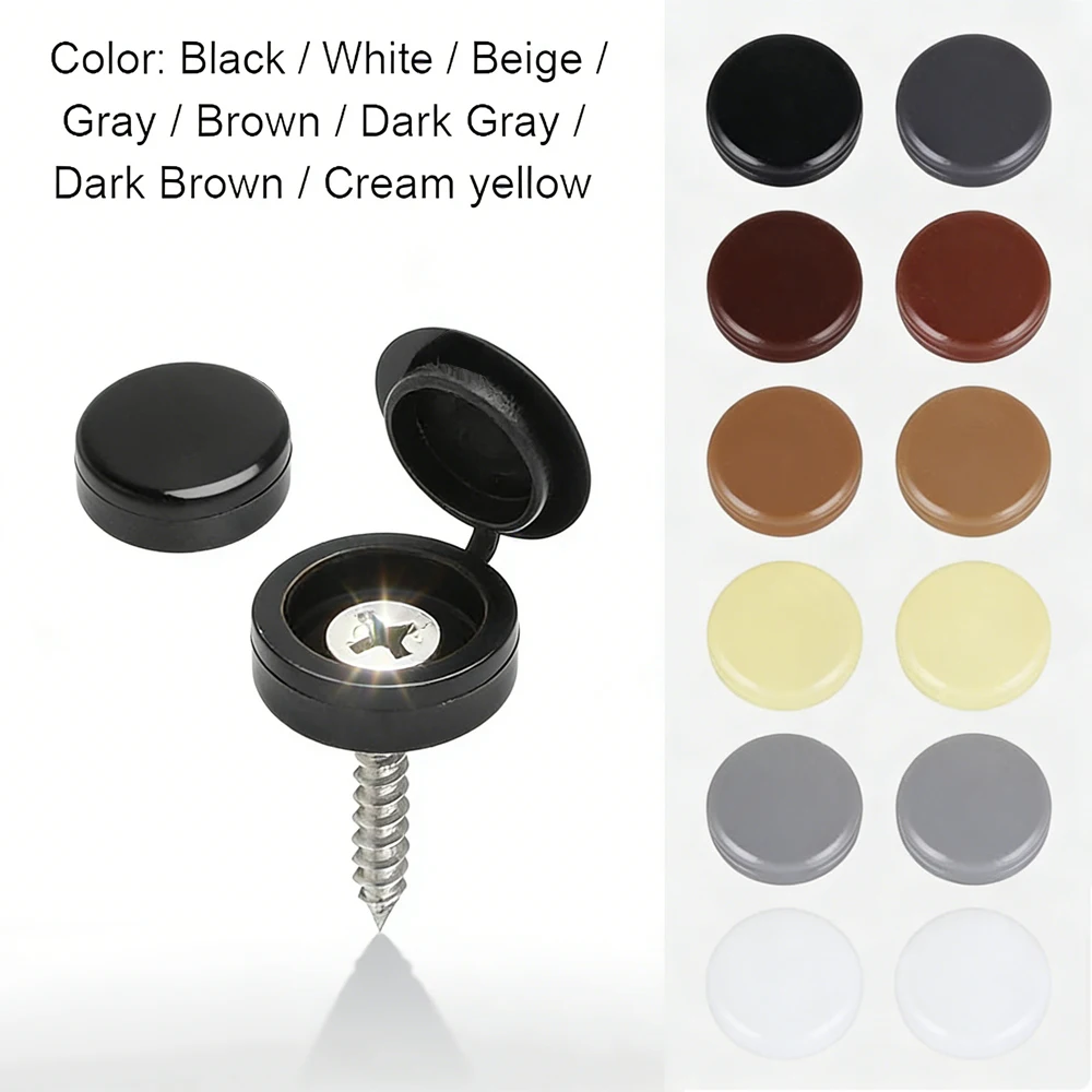 25-100Pcs Flip-Open Decorative Screw Cover Kit , Snap-On Hinged Caps to Hide & Protect Bolts on Cars Furniture