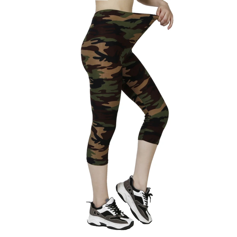 QR71 Summer WOMEN\'S Leggings Casual Stretch Camouflage Army Green Capris