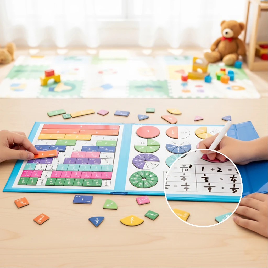 Mathematical Magnetic Fraction Discs, Fraction Size Comparison Teaching Aid, Dinosaur Cartoon Theme Cover