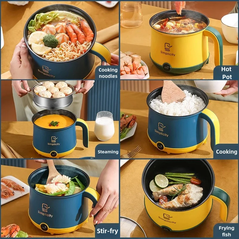 Hot Pot Electric 110V US Nonstick Cooking Pot Multifunctional Fast Cooking Mini Pot for Steak Ramen Dumpling 1-2 People Cooking