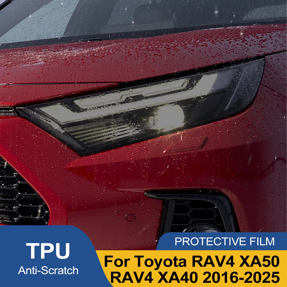 Smoke Black Pre Cut Car Headlight Protective Film For Toyota RAV4 XA50 XA40 2019-2025 Anti-Scratch High-Gloss Vinyl Wrap Film