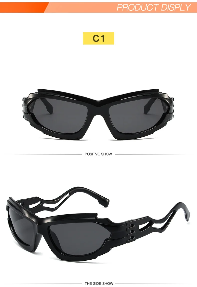 Outdoor Sport Sonnenbrille Frauen 2000S 90S Ästhetische Y2K Sonnenbrille Männer Vintage Shades Mode Coole Punk Goggle Brillen Wellenförmige Beine – Detail 5