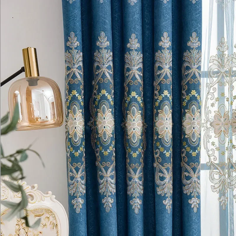 European Style Chenille Velvet Embroidered Water Soluble Embroidery Jacquard Finished Curtains for Living Dining Room Bedroom