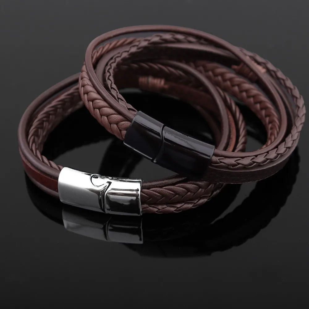 

2024 Trendy Leather Bracelets Men Stainless Steel Multilayer Braided Rope Bracelets for Male Female Bracelets Jewelry Party