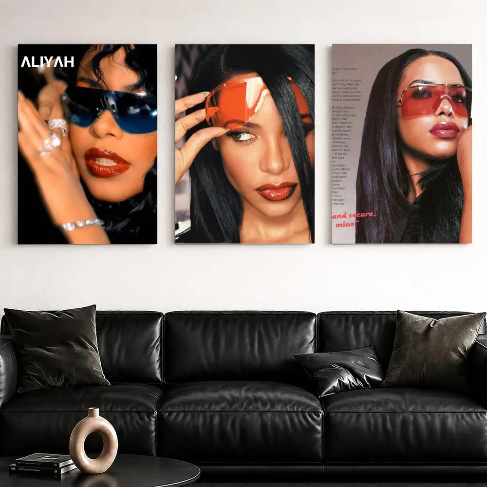 Singer Album A_Aaliyah Framed Wall Painting Ready to Hang Canvas Poster for Bedroom Living Room Hallway Home Decor Gift
